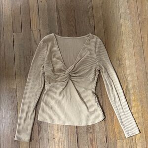 Women's Twist-Front Long Sleeve Top - Beige
